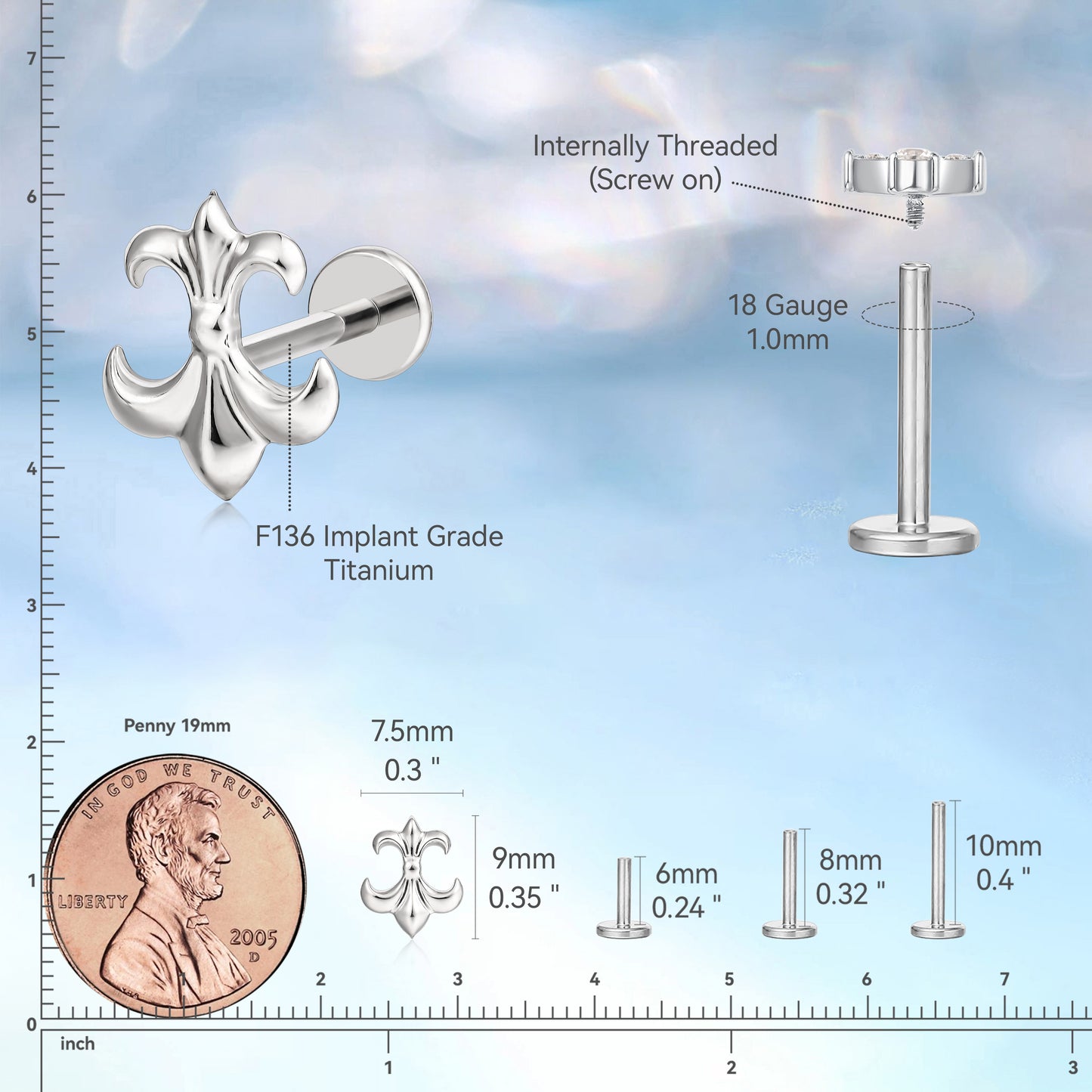 limerencia Pure Titanium F136 Hypoallergenic Piercing Jewelry,Flat Back Internally Threaded Stud Earring 18g for Cartilage/Tragus/Helix/Conch/Nose/Lip(1pc)