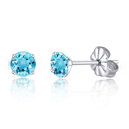 Hypoallergenic G23 Titanium Earrings, F136 Pure Titanium Implant Grade, Suitable for Sensitive Ears with Birthstone Crystals CZ Simulated Diamonds (6mm, Aquamarine)