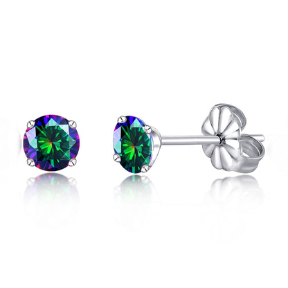 Clous d'oreille hypoallergéniques en titane G23, titane pur grade implantable F136, adaptés aux oreilles sensibles, cristaux de pierre de naissance zircon imitation diamant (6 mm, Quartz Arc-en-Ciel)