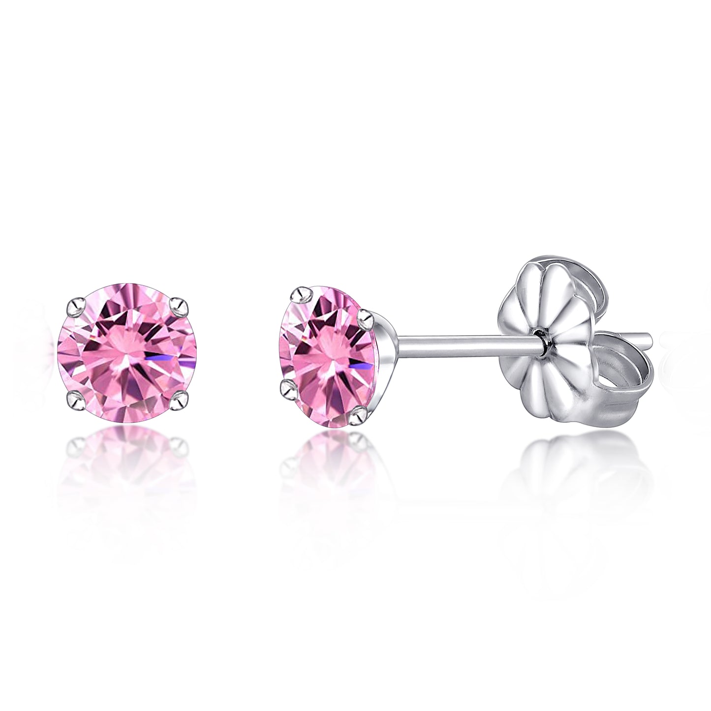 Hypoallergenic G23 Titanium Earrings, F136 Pure Titanium Implant Grade, Suitable for Sensitive Ears with Birthstone Crystals CZ Simulated Diamonds (6mm, Pink Gems)