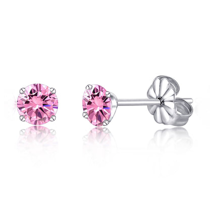 Hypoallergene G23 Titan-Ohrringe, F136 Reintitan Implantationsgrad, geeignet für empfindliche Ohren mit Geburtssteinkristallen CZ simulierte Diamanten (6mm, Rosa Edelsteine)