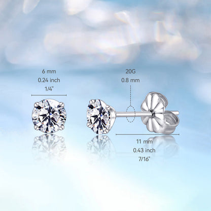 Aretes hipoalergénicos de titanio G23, titanio puro F136 de grado implante, adecuados para orejas sensibles con cristales de piedras de nacimiento y diamantes simulados de circonita cúbica (6 mm, gemas blancas)