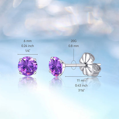 Hypoallergene G23 Titan Ohrringe, F136 Reintitan Implantatqualität, geeignet für empfindliche Ohren mit Geburtssteinkristallen CZ simulierte Diamanten (6mm, Lila)