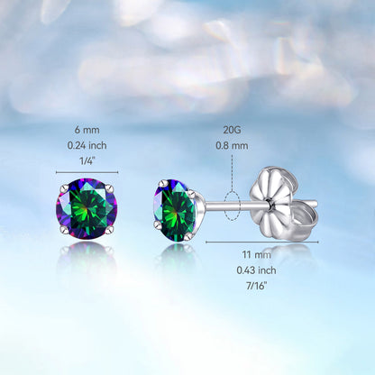 Clous d'oreille hypoallergéniques en titane G23, titane pur grade implantable F136, adaptés aux oreilles sensibles, cristaux de pierre de naissance zircon imitation diamant (6 mm, Quartz Arc-en-Ciel)