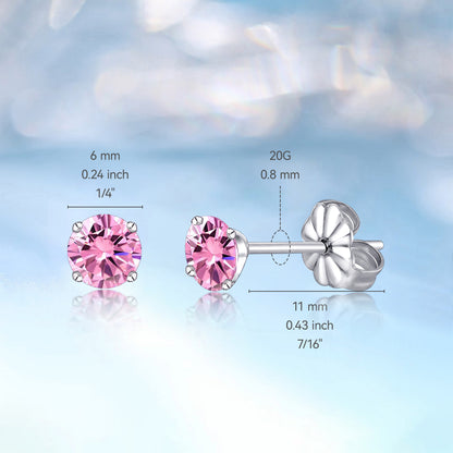 Hypoallergene G23 Titan-Ohrringe, F136 Reintitan Implantationsgrad, geeignet für empfindliche Ohren mit Geburtssteinkristallen CZ simulierte Diamanten (6mm, Rosa Edelsteine)