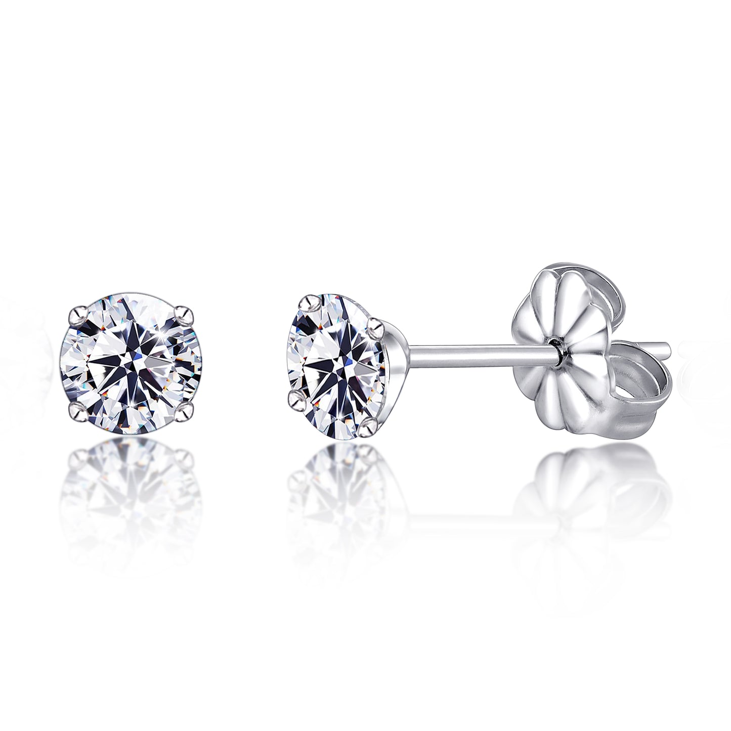 Hypoallergenic G23 Titanium Earrings, F136 Pure Titanium Implant Grade, Suitable for Sensitive Ears with Birthstone Crystals CZ Simulated Diamonds (6mm, White Gems)