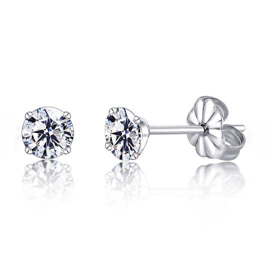 Aretes hipoalergénicos de titanio G23, titanio puro F136 de grado implante, adecuados para orejas sensibles con cristales de piedras de nacimiento y diamantes simulados de circonita cúbica (6 mm, gemas blancas)