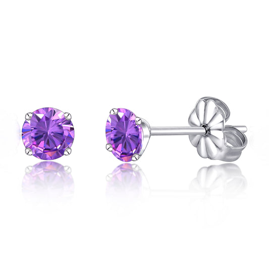 Hypoallergenic G23 Titanium Earrings, F136 Pure Titanium Implant Grade, Suitable for Sensitive Ears with Birthstone Crystals CZ Simulated Diamonds (6mm, Purple)