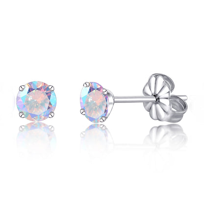 Pendientes hipoalergénicos de titanio G23, titanio puro F136 de grado implante, adecuados para orejas sensibles con cristales de piedras de nacimiento de circonita cúbica simulados (6 mm, Aurora Boreal)
