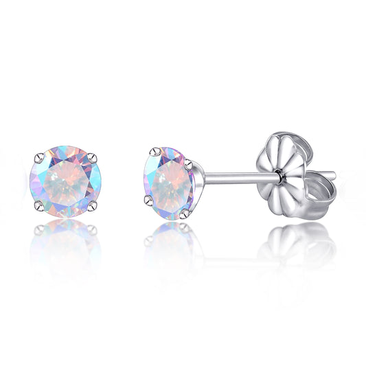 Hypoallergenic G23 Titanium Earrings, F136 Pure Titanium Implant Grade, Suitable for Sensitive Ears with Birthstone Crystals CZ Simulated Diamonds (6mm, Aurora Borealis)