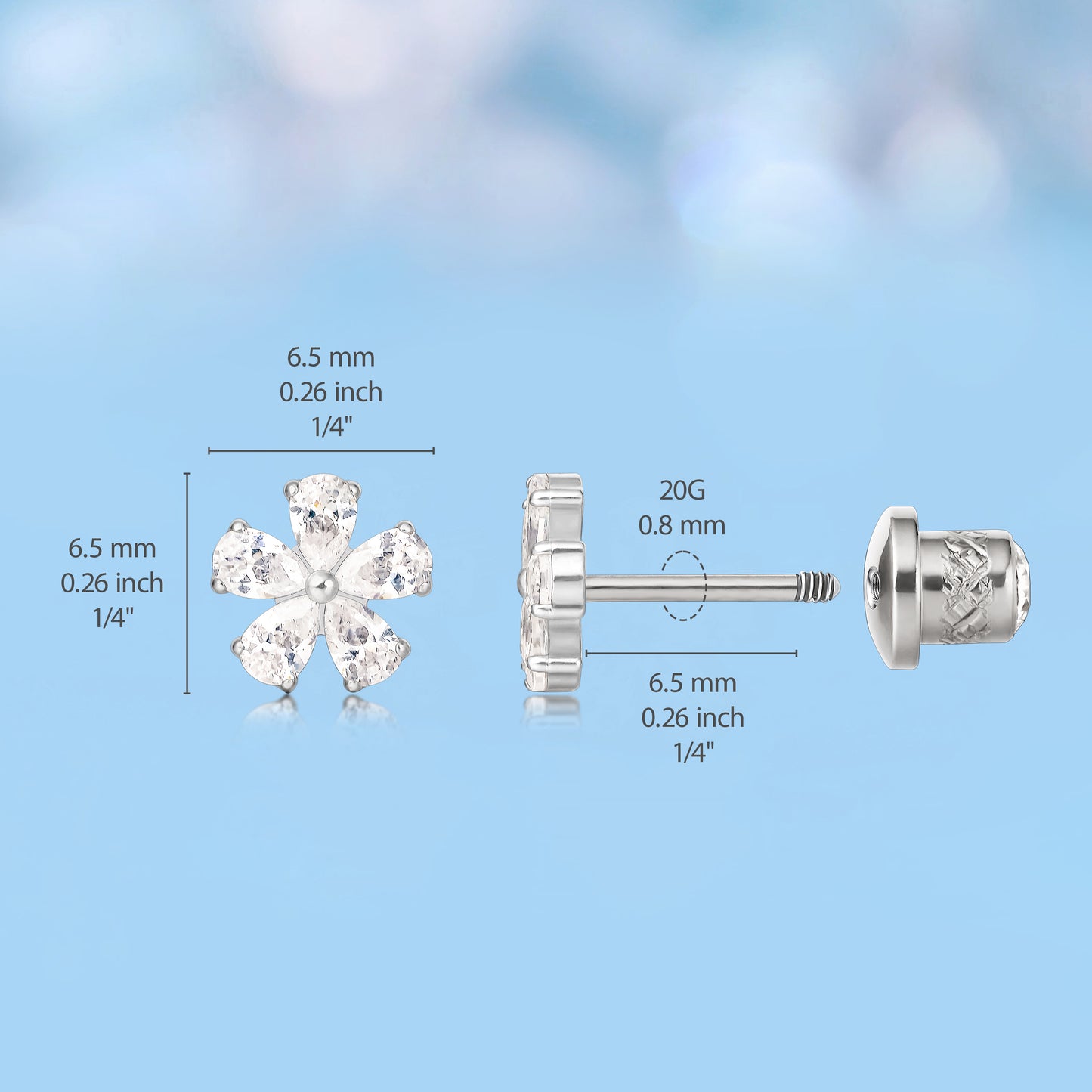 Limerencia Hypoallergenic G23 Implant Grade Titanium Screw Back Earrings Tragus 20G Helix F136 Piercing Post for Sensitive Ears Cartilage (M2)