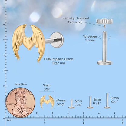 Limerencia F136 チタン低アレルギーピアスジュエリー 18G 6mm 8mm 10mm フラットバック内ネジ式インプラント級クライマースタッド 軟骨・トラガス・ヘリックス・コンク・ノーズ・リップピアス（1 個入り）