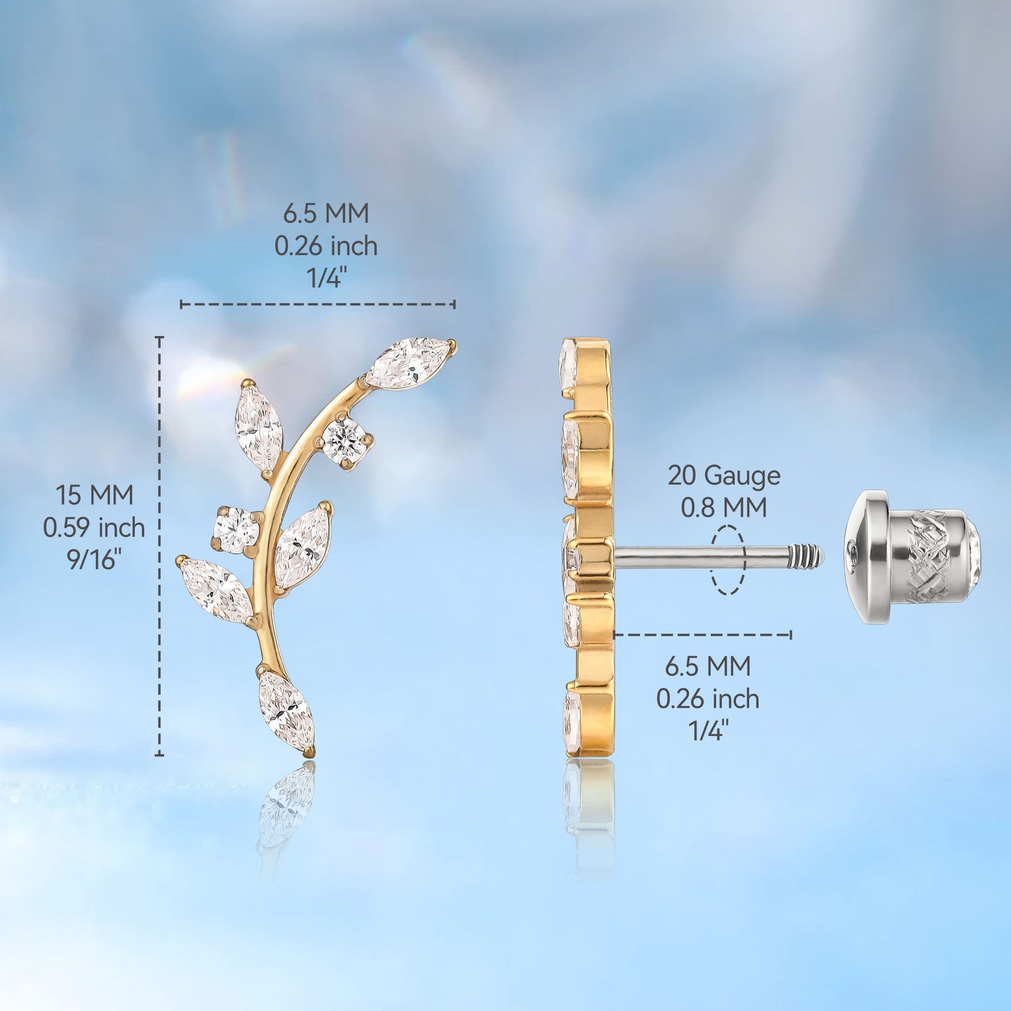 Orecchini piatti a vite in titanio implantabile G23 F136 Limerencia, piercing 20G ipoallergenici per donna orecchie sensibili, trago elica cartilagine (modello L2)