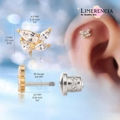 Limerencia Pendientes Hipoalergénicos de Titanio Grado Implante G23 con Cierre de Rosca para Tragus 20G Helix F136 Piercing Post para Orejas Sensibles Cartílago (Molino de Viento CZ)