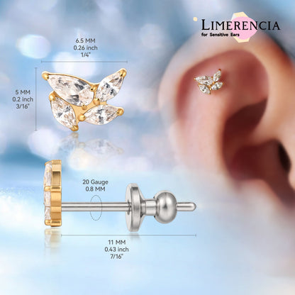 Orecchini borchia titanio puro F136 ipoallergenici Limerencia, orecchini zircone delicati G23 per donne orecchie sensibili (Mulino a vento zircone)