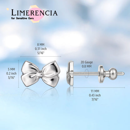 Borchie in titanio puro F136 ipoallergeniche Limerencia, orecchini zircone delicati G23 per donne orecchie sensibili (Nodo a fiocco)