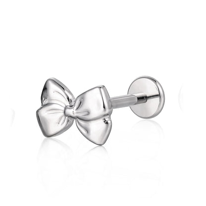 limerencia Hipoalergénico Titanio ASTM F136-18G 6mm 8mm 10mm Parte posterior plana Pendiente de stud con rosca interna Joyería de perforación para Trago Hélice Conch Cartílago Nariz Labio (1ud) (Pajarita)
