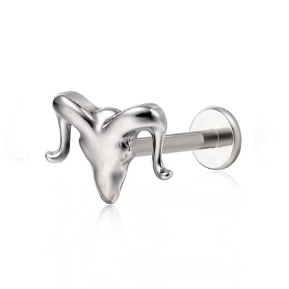 Bijoux de piercing hypoallergéniques en titane ASTM F136 Limerencia, clou à filetage interne dos plat 18G 6mm 8mm 10mm pour tragus, helix, conque, cartilage, nez et lèvre (Tête de vache, 1 pièce)