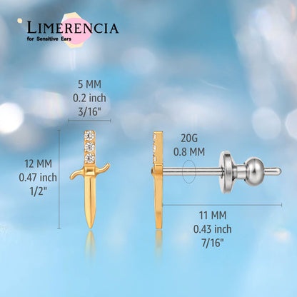 Orecchini spada e pugnale Limerencia, orecchini a perno in titanio puro F136 grado implantare ipoallergenici, orecchini delicati con zirconi cubici G23 per donne con orecchie sensibili