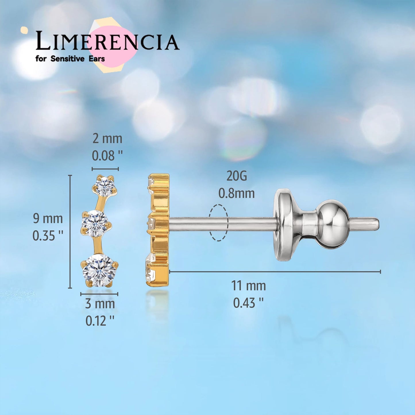 Limerencia F136 Pure Titanium Hypoallergenic Implant Grade Studs, G23 Small Dainty Cubic Zirconia Earrings for Women's Sensitive Ears(Climber Crawler)
