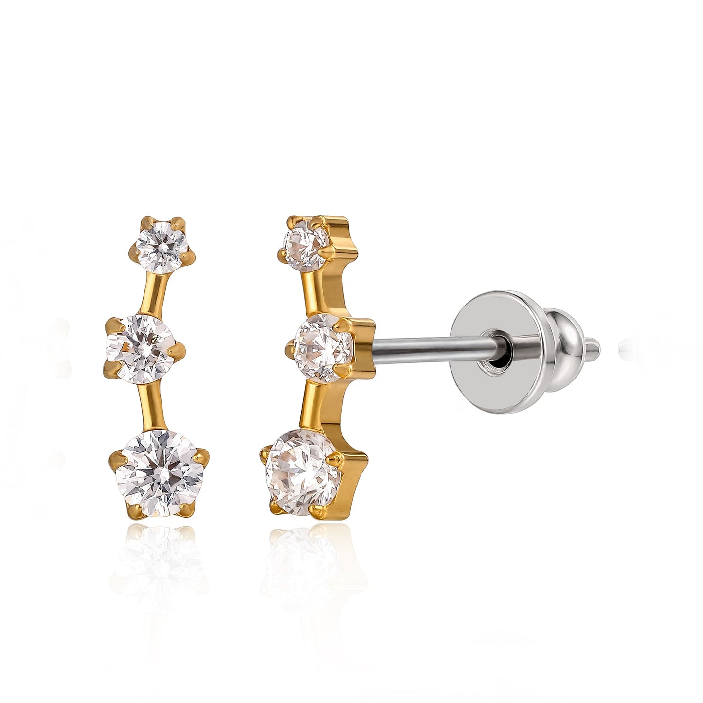 Limerencia F136 Pure Titanium Hypoallergenic Implant Grade Studs, G23 Small Dainty Cubic Zirconia Earrings for Women's Sensitive Ears(Climber Crawler)