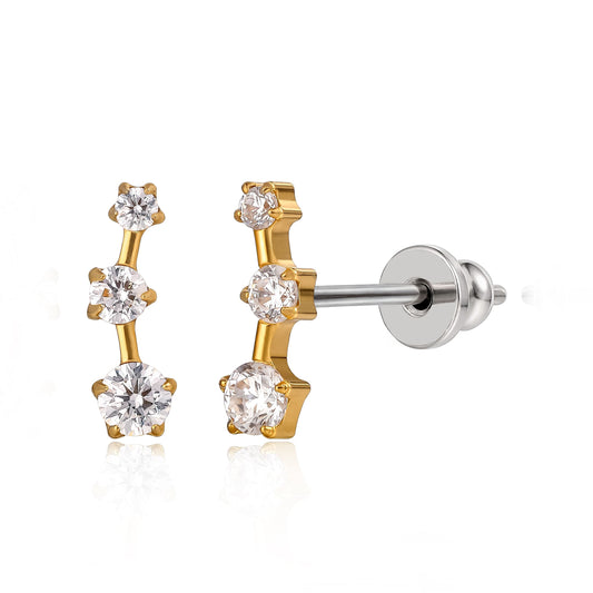 Limerencia F136 Pure Titanium Hypoallergenic Implant Grade Studs, G23 Small Dainty Cubic Zirconia Earrings for Women's Sensitive Ears(Climber Crawler)
