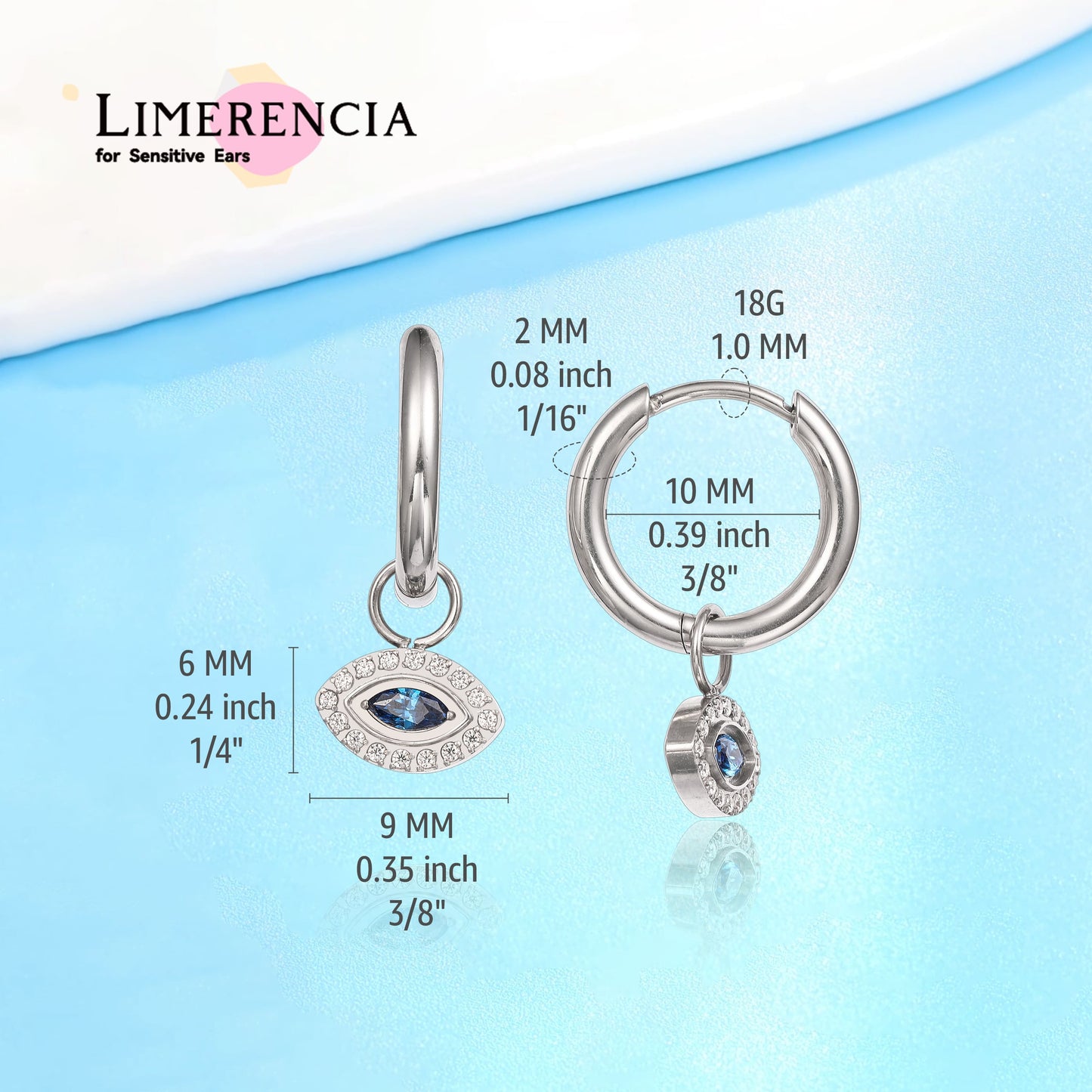 Limerencia Hypoallergene Ohrringe aus reinem Titan mit leichten Dangle Huggie-Ohrringen für Damen | Vertikaler Balken, Kreuz, Mond, Blitz | Zarte Ohrringe (Böser Blick)
