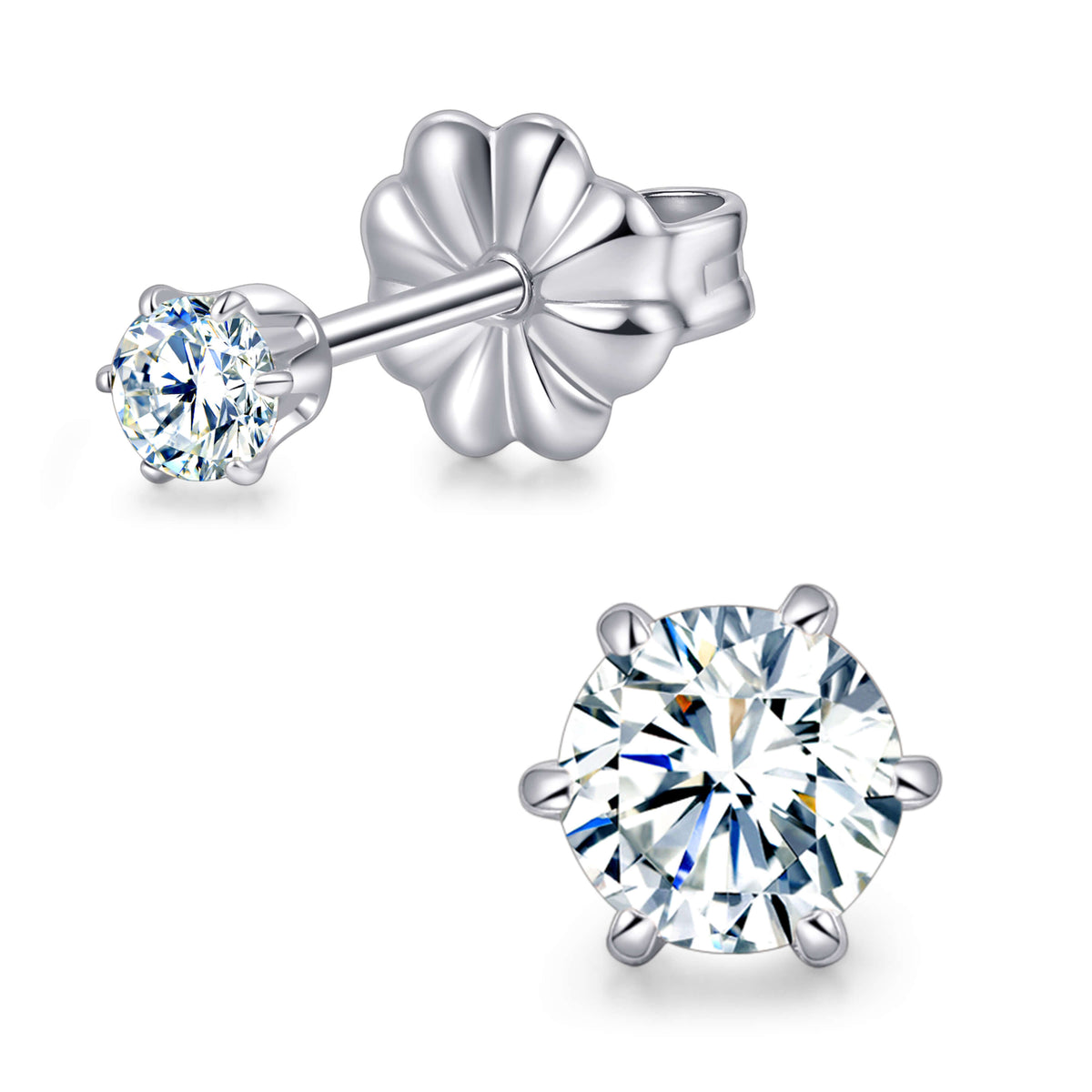 Limerencia インプラントグレードチタン モアサナイトスタッドピアス 男女兼用、18K ホワイトゴールドメッキ、D カラー VVS1 クラリティ ラウンドカット 低アレルギー性チタンスタッドピアス 敏感耳用