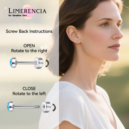 Limerencia 20G Titan-Flatback-Ohrringe für empfindliche Ohren, G23 hypoallergene Titan-Ohrringe mit Opalimitat und Schraubverschluss für Knorpel-, Helix- und Tragus-Piercings
