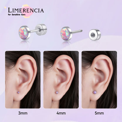 Limerencia 20G Titan-Flatback-Ohrringe für empfindliche Ohren, G23 hypoallergene Titan-Ohrringe mit Opalimitat und Schraubverschluss für Knorpel-, Helix- und Tragus-Piercings