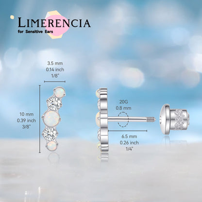 Limerencia Pendientes Hipoalergénicos de Titanio G23 Grado Implante con Cierre de Rosca Tragus 20G Hélice F136 Poste Perforación para Orejas Sensibles Cartílago (Ópalo CZ)