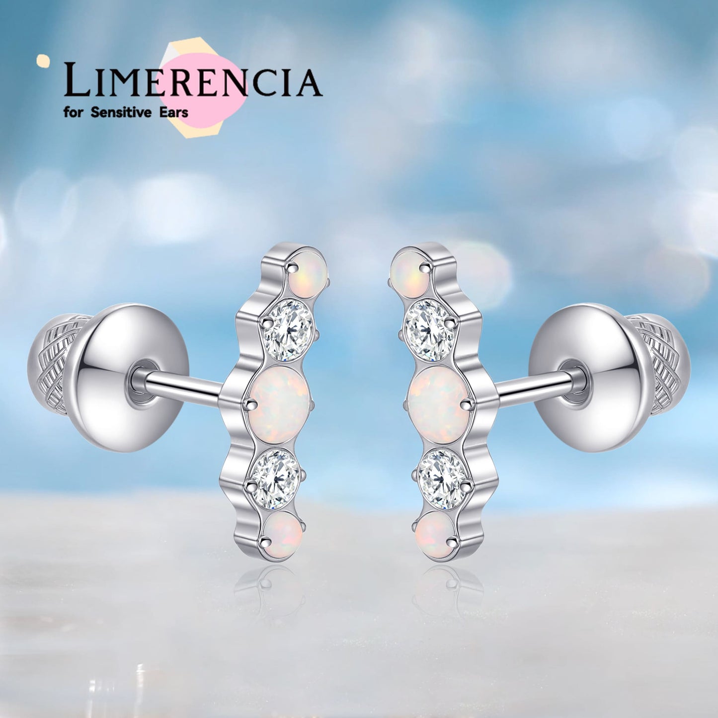 Limerencia Pendientes Hipoalergénicos de Titanio G23 Grado Implante con Cierre de Rosca Tragus 20G Hélice F136 Poste Perforación para Orejas Sensibles Cartílago (Ópalo CZ)