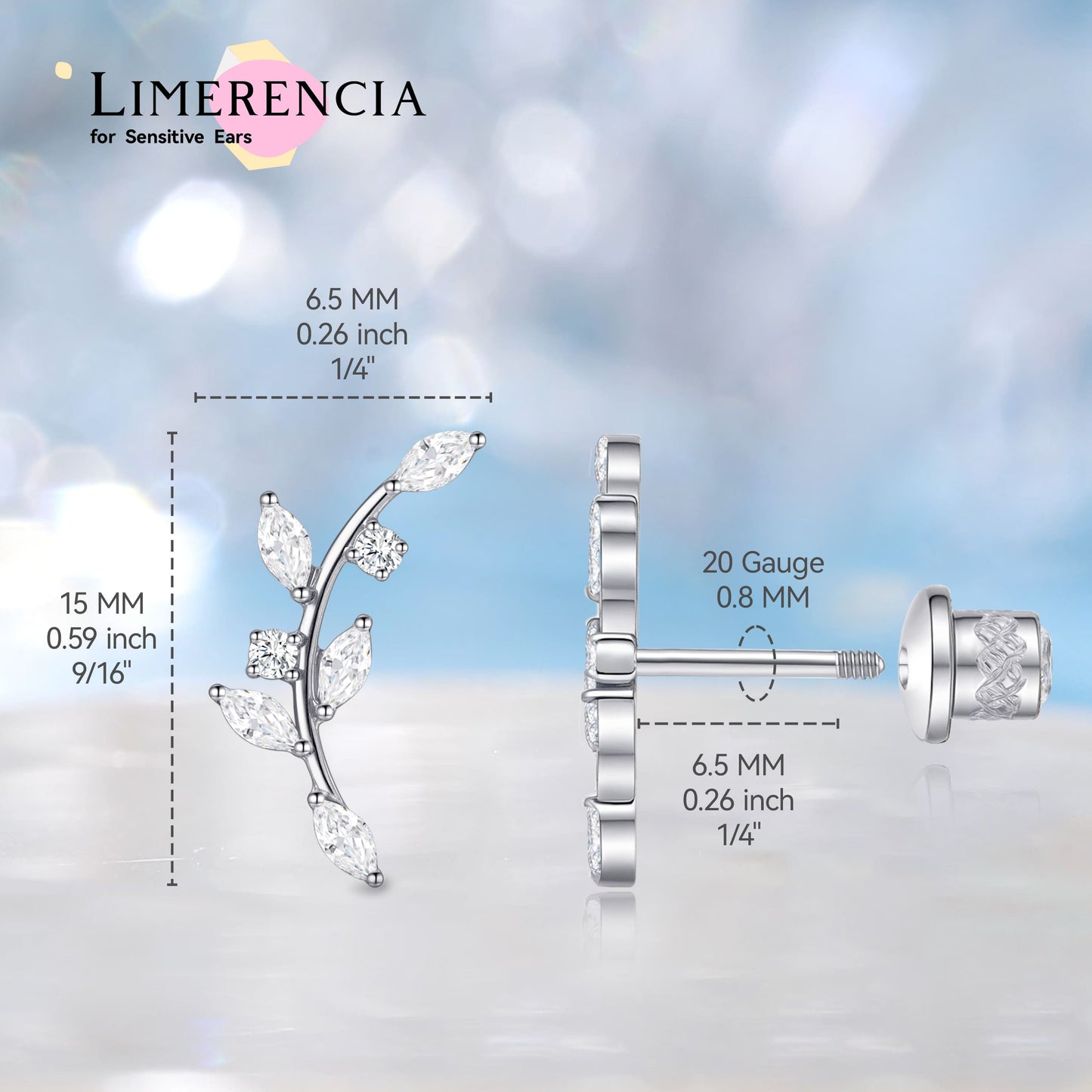 Orecchini piatti a vite in titanio implantabile G23 F136 Limerencia, piercing 20G ipoallergenici per donna orecchie sensibili, trago elica cartilagine (modello L2)