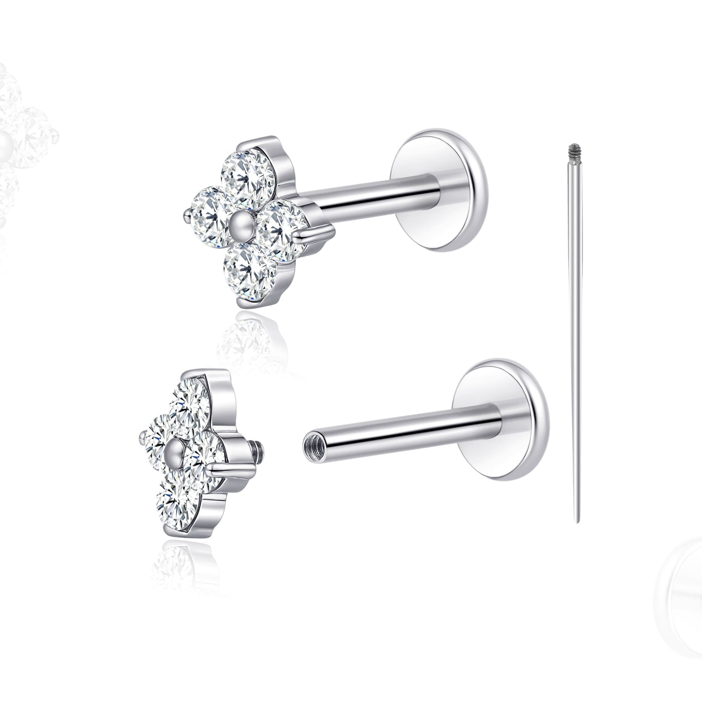 Limerencia 18G チタン製ボディピアス、低アレルギー内ネジフラットバックスタッド 2 個入り、トラガス・鼻・ヘリックス・コンチ・リップ・ラブレット・軟骨ピアス男女兼用、梅の花デザイン