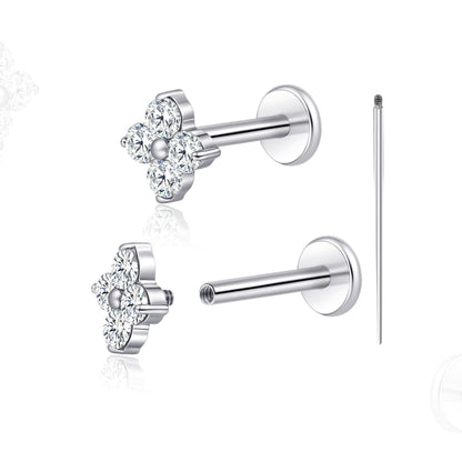 Limerencia 18G チタン製ボディピアス、低アレルギー内ネジフラットバックスタッド 2 個入り、トラガス・鼻・ヘリックス・コンチ・リップ・ラブレット・軟骨ピアス男女兼用、梅の花デザイン
