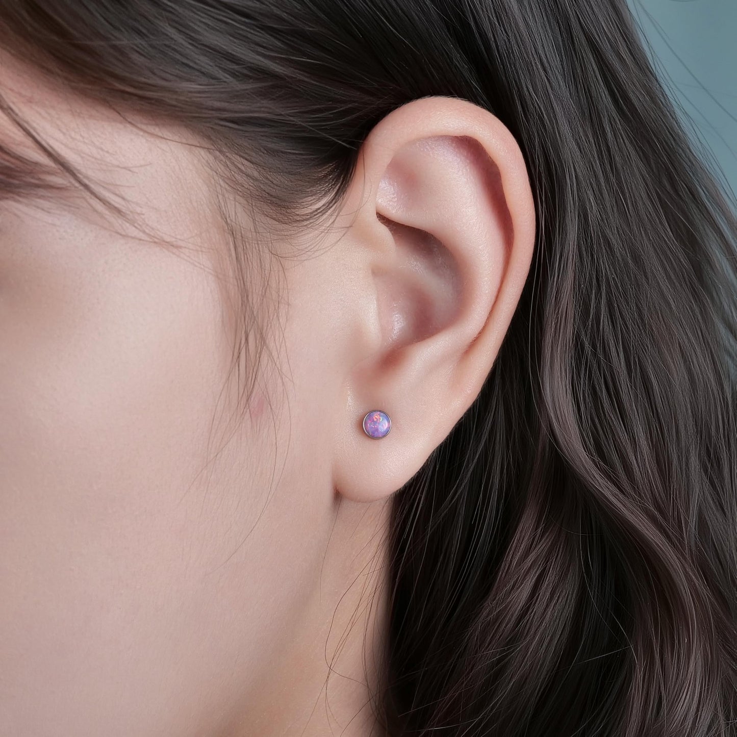 Limerencia Titanium Flat Back Stud Earrings for Women Men, F136 Cartilage Studs | Hypoallergenic Earrings, Helix Cartilage Earrings with Purple Opal，3mm