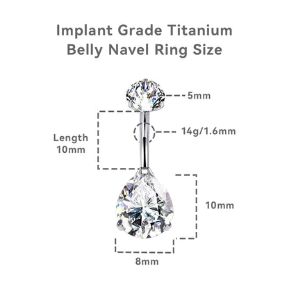 limerencia G23 Titanio Anillos para el ombligo hipoalergénicos de grado médico implante 14G Anillos para el ombligo con circonita cúbica en forma de lágrima Perforación de barras para el ombligo (Lágrima Blanca)……
