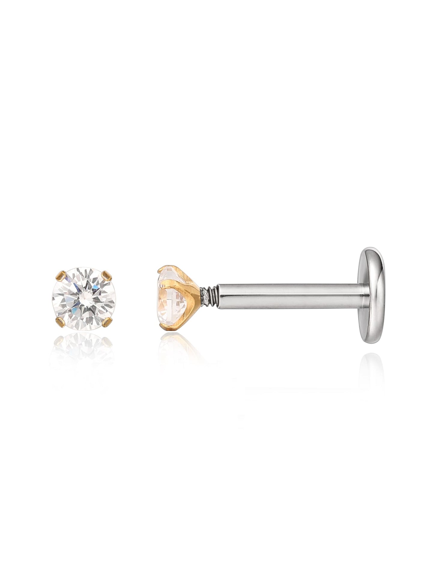 Gioielli piercing ipoallergenici in titanio F136 Limerencia, borchie filettate interne fondo piatto 18G 6mm 8mm 10mm per trago, elica, conca, cartilagine, naso e labbra (Zircone bianco 2mm)