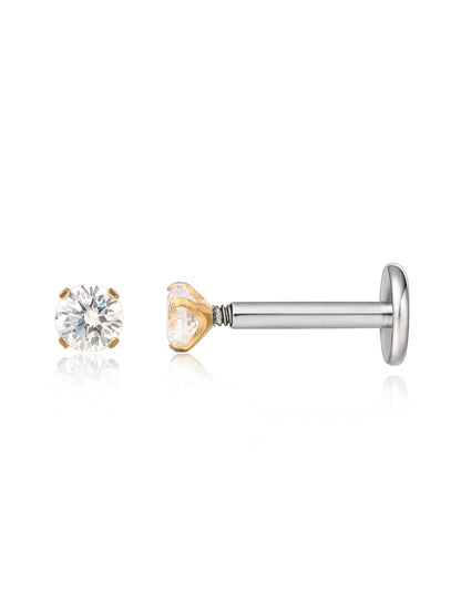 Gioielli piercing ipoallergenici in titanio F136 Limerencia, borchie filettate interne fondo piatto 18G 6mm 8mm 10mm per trago, elica, conca, cartilagine, naso e labbra (Zircone bianco 2mm)