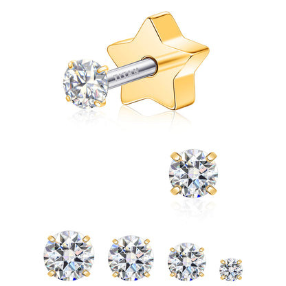 Limerencia Moissanite Stud Earrings for Women Men, F136 Hypoallergenic Titanium Earrings for Sensitive Ears, 18K White Gold Plated Star or Heart Flat Back, D Color VVS1 Clarity, GRA Certificate