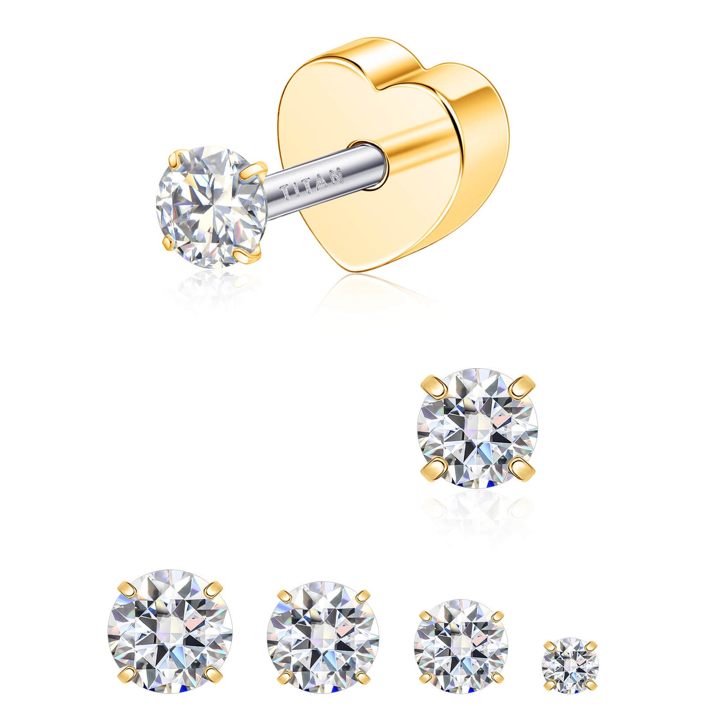 Limerencia Moissanite Stud Earrings for Women Men, F136 Hypoallergenic Titanium Earrings for Sensitive Ears, 18K White Gold Plated Star or Heart Flat Back, D Color VVS1 Clarity, GRA Certificate