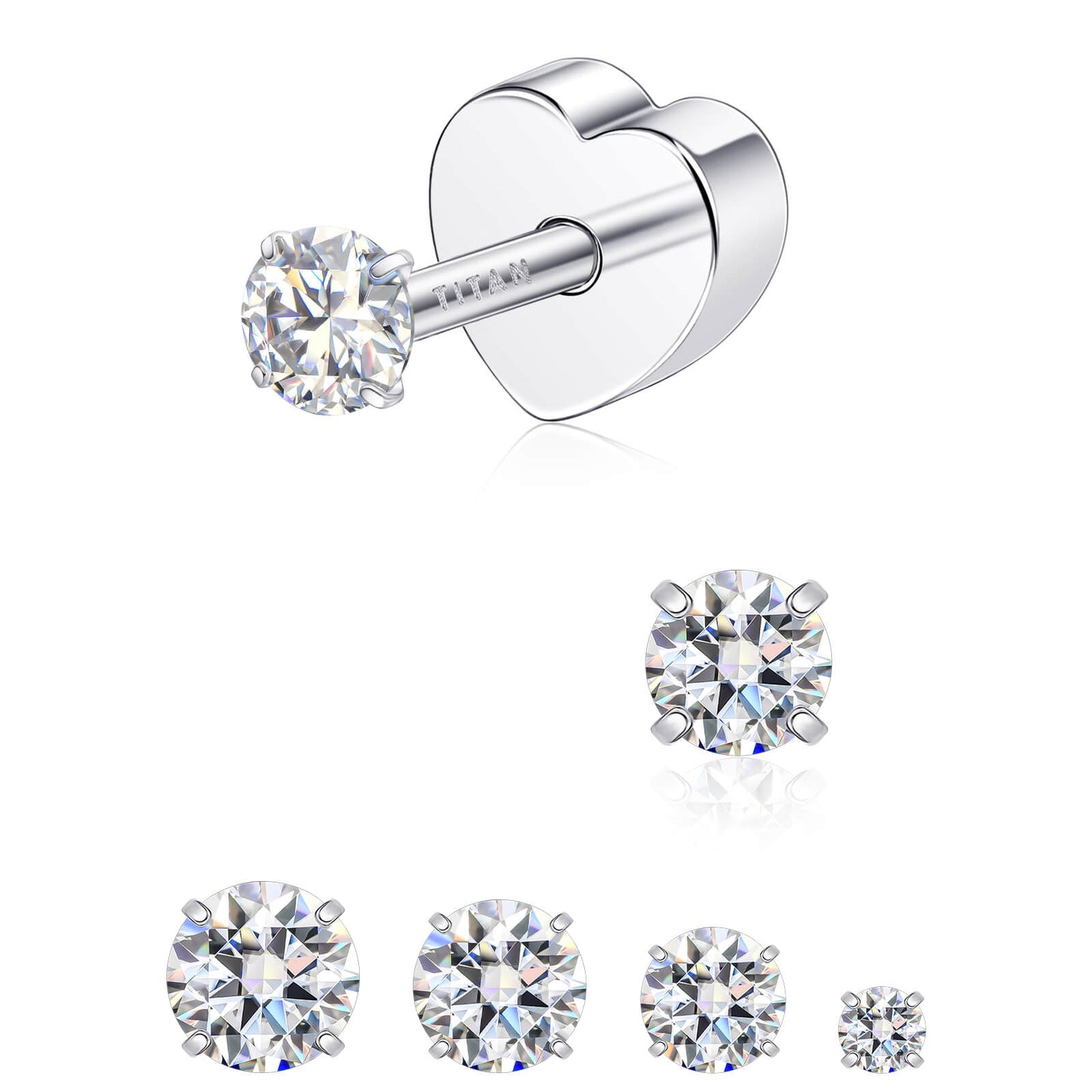 Limerencia Moissanite Stud Earrings for Women Men, F136 Hypoallergenic Titanium Earrings for Sensitive Ears, 18K White Gold Plated Star or Heart Flat Back, D Color VVS1 Clarity, GRA Certificate