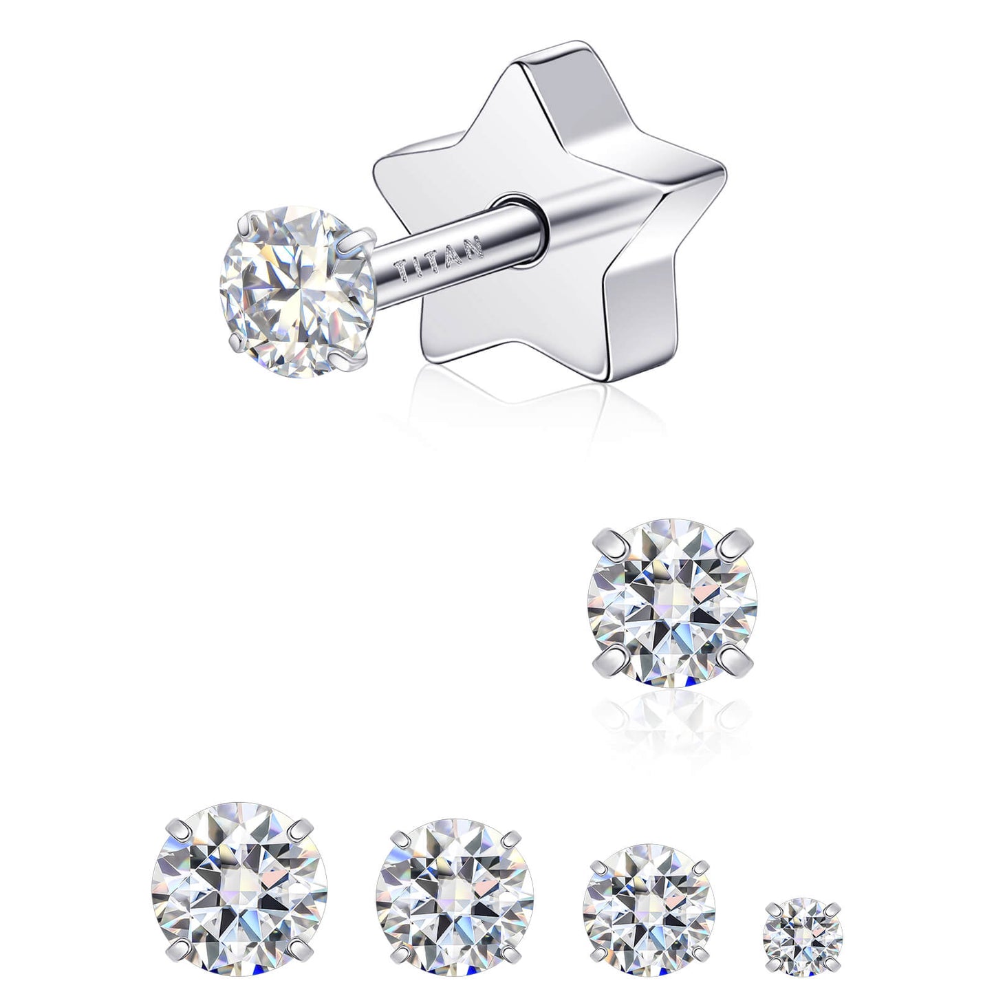Limerencia Moissanite Stud Earrings for Women Men, F136 Hypoallergenic Titanium Earrings for Sensitive Ears, 18K White Gold Plated Star or Heart Flat Back, D Color VVS1 Clarity, GRA Certificate