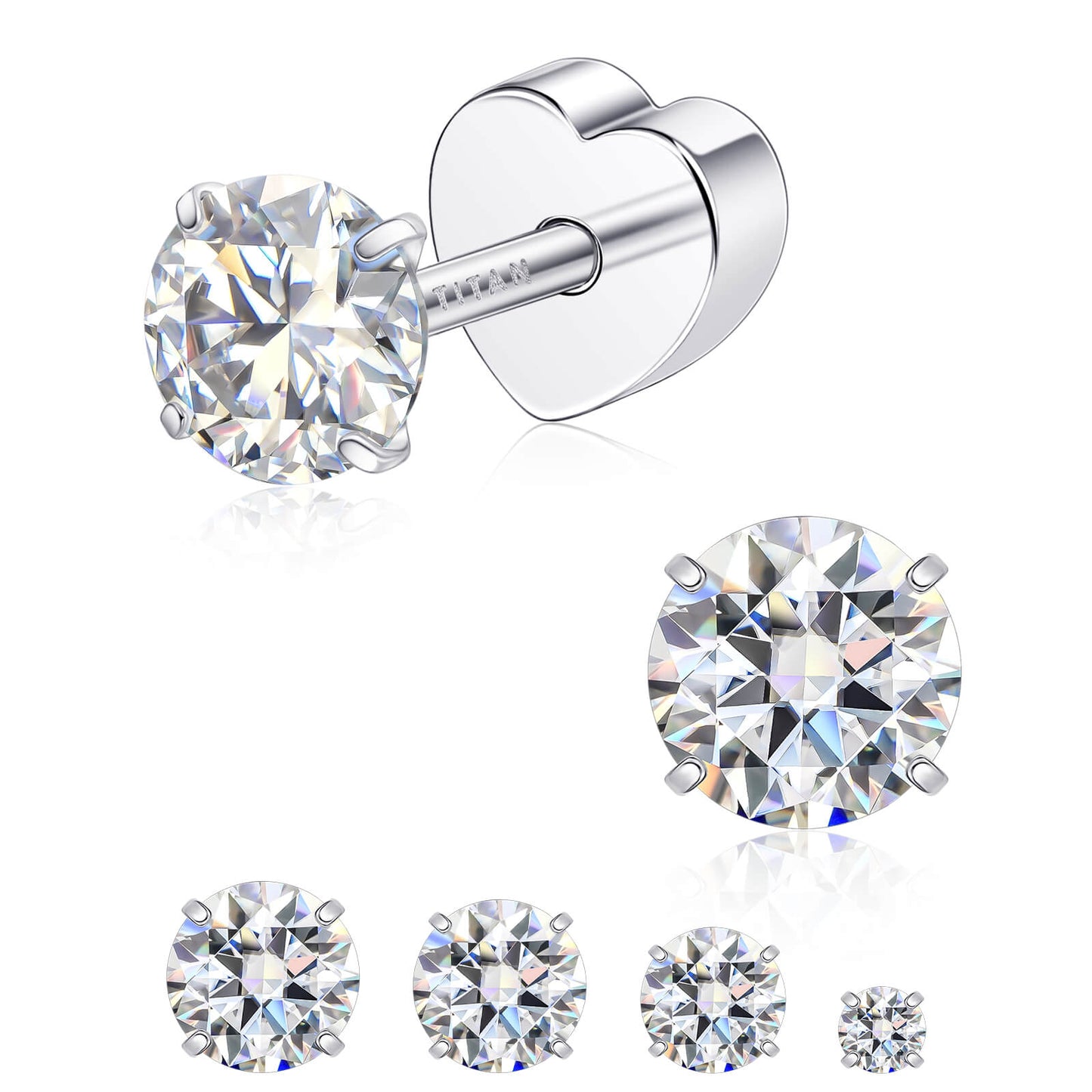 Limerencia Moissanite Stud Earrings for Women Men, F136 Hypoallergenic Titanium Earrings for Sensitive Ears, 18K White Gold Plated Star or Heart Flat Back, D Color VVS1 Clarity, GRA Certificate