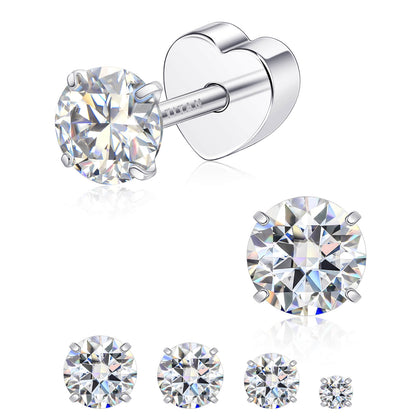 Limerencia Moissanite Stud Earrings for Women Men, F136 Hypoallergenic Titanium Earrings for Sensitive Ears, 18K White Gold Plated Star or Heart Flat Back, D Color VVS1 Clarity, GRA Certificate