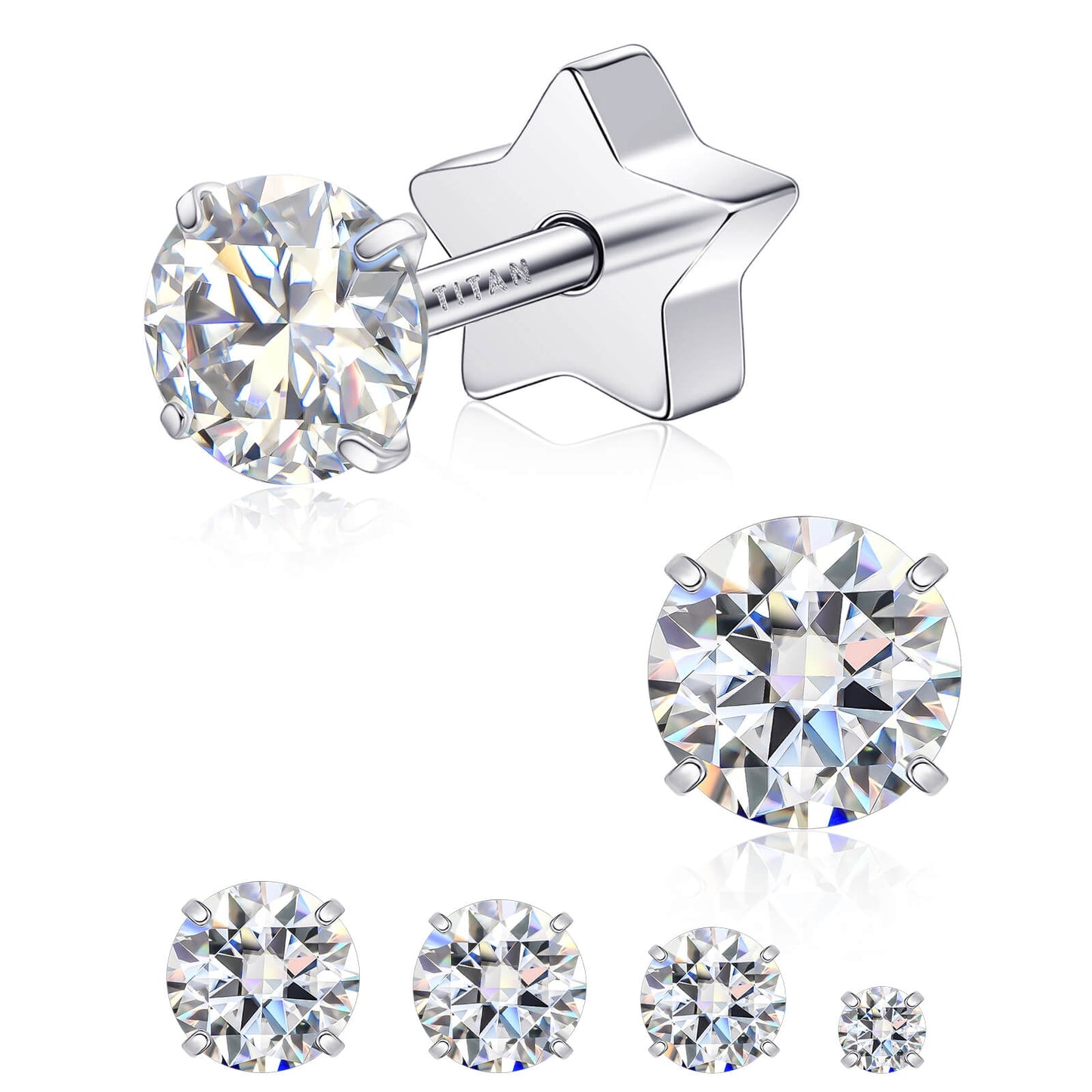 Limerencia Moissanite Stud Earrings for Women Men, F136 Hypoallergenic Titanium Earrings for Sensitive Ears, 18K White Gold Plated Star or Heart Flat Back, D Color VVS1 Clarity, GRA Certificate