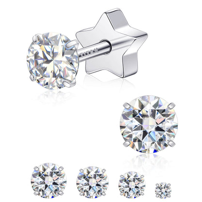 Limerencia Moissanite Stud Earrings for Women Men, F136 Hypoallergenic Titanium Earrings for Sensitive Ears, 18K White Gold Plated Star or Heart Flat Back, D Color VVS1 Clarity, GRA Certificate