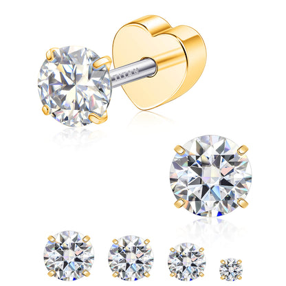 Limerencia Moissanite Stud Earrings for Women Men, F136 Hypoallergenic Titanium Earrings for Sensitive Ears, 18K White Gold Plated Star or Heart Flat Back, D Color VVS1 Clarity, GRA Certificate
