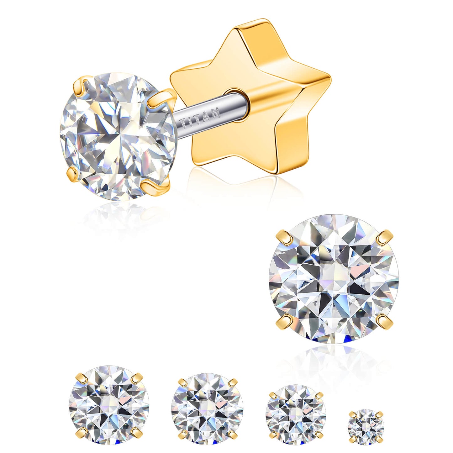 Limerencia Moissanite Stud Earrings for Women Men, F136 Hypoallergenic Titanium Earrings for Sensitive Ears, 18K White Gold Plated Star or Heart Flat Back, D Color VVS1 Clarity, GRA Certificate