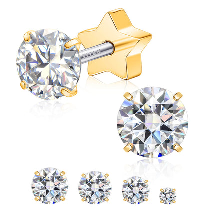 Limerencia Moissanite Stud Earrings for Women Men, F136 Hypoallergenic Titanium Earrings for Sensitive Ears, 18K White Gold Plated Star or Heart Flat Back, D Color VVS1 Clarity, GRA Certificate